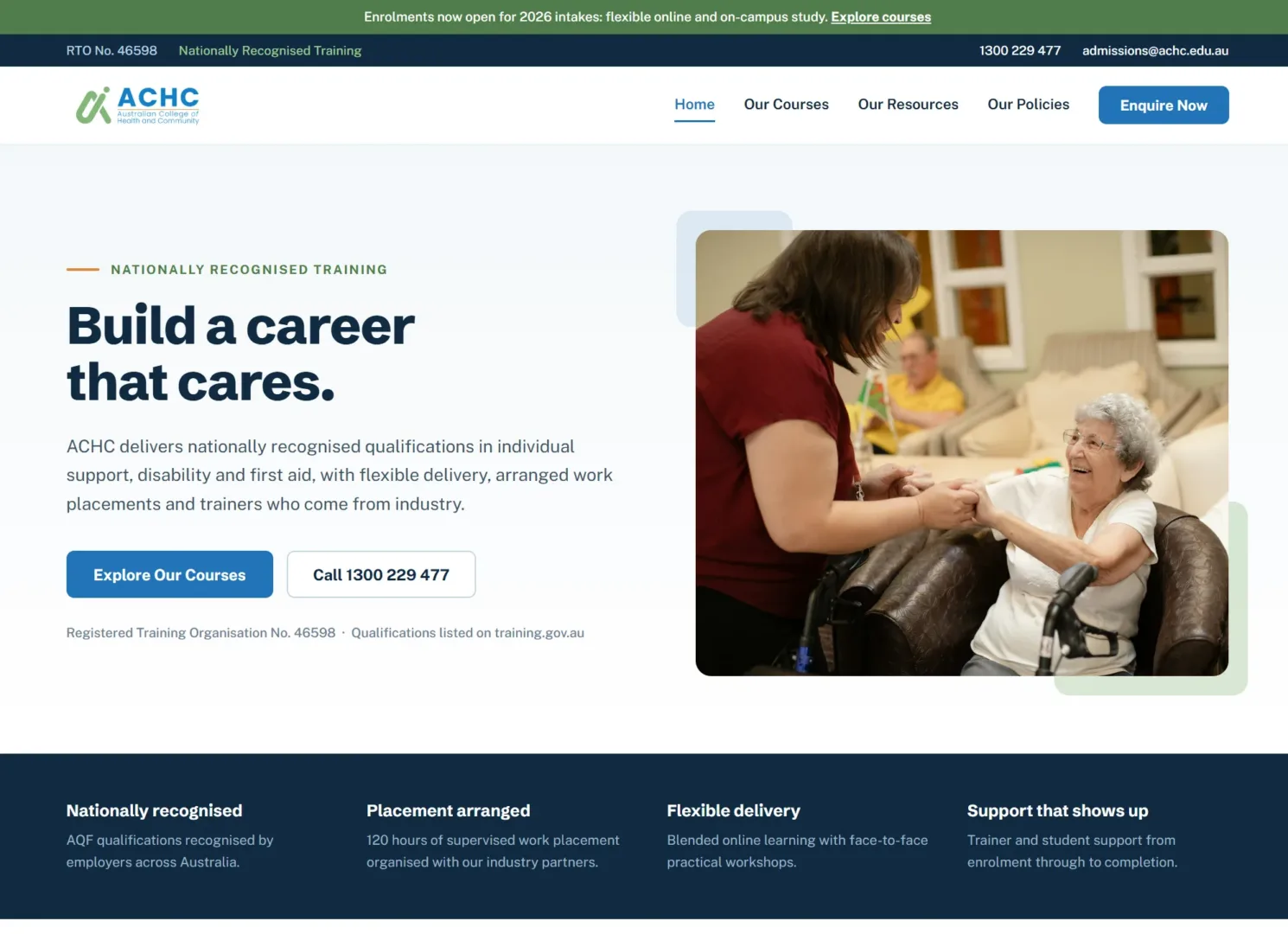 Screenshot of the achc.edu.au website