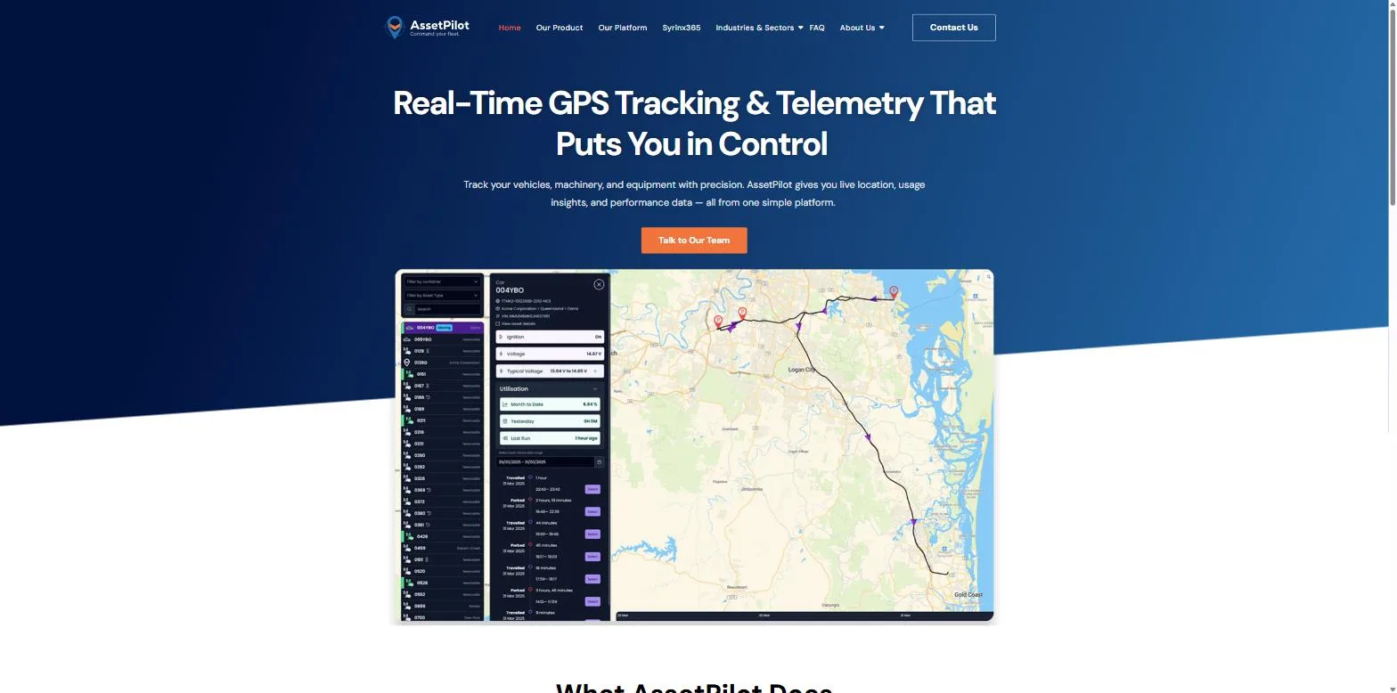 Screenshot of the AssetPilot website, designed and built by Synex Studio