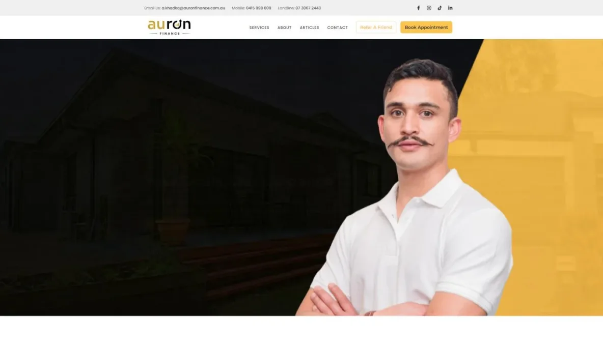Screenshot of the Auron Finance website, designed and built by Synex Studio