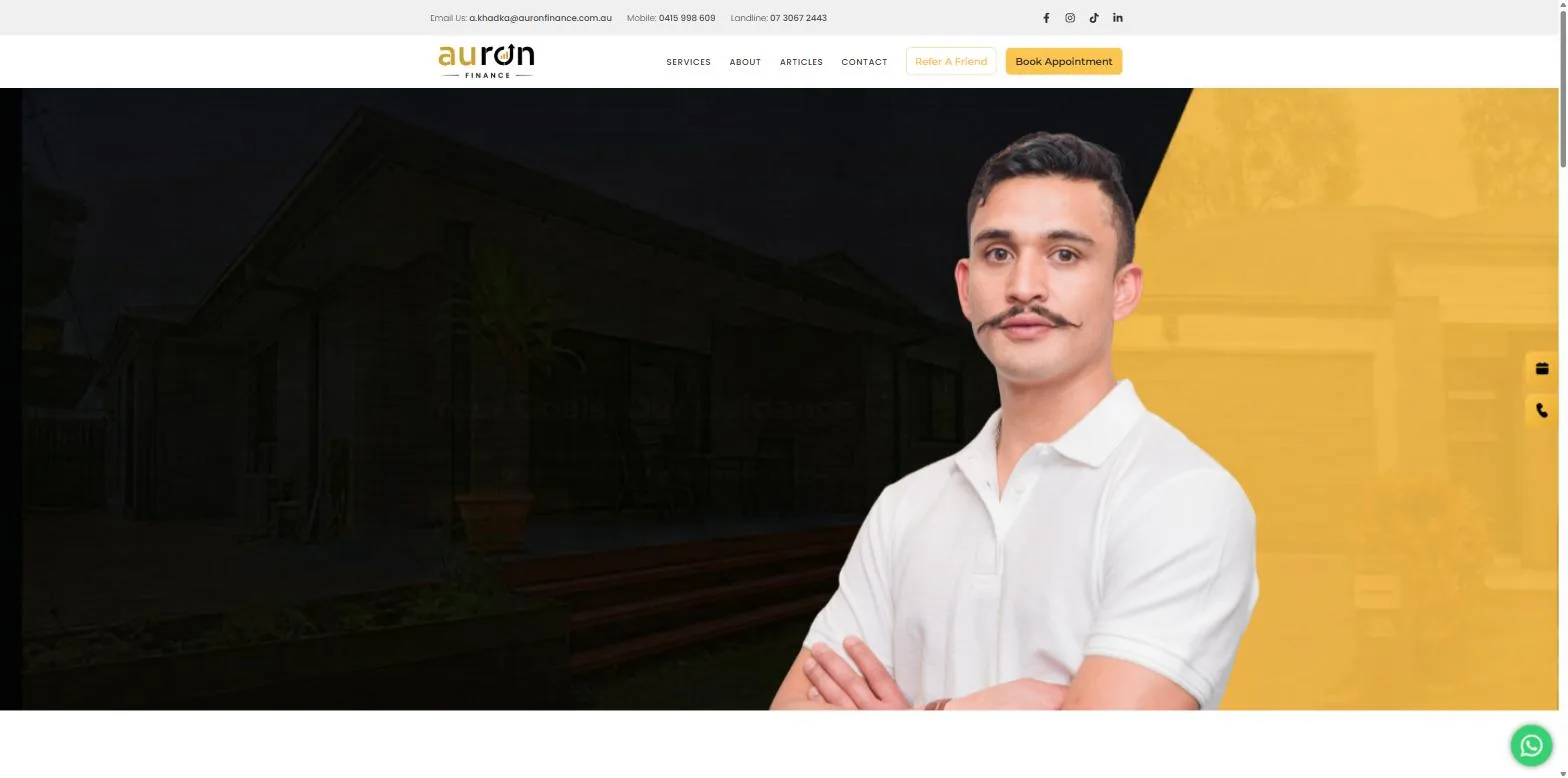 Screenshot of the Auron Finance website, designed and built by Synex Studio