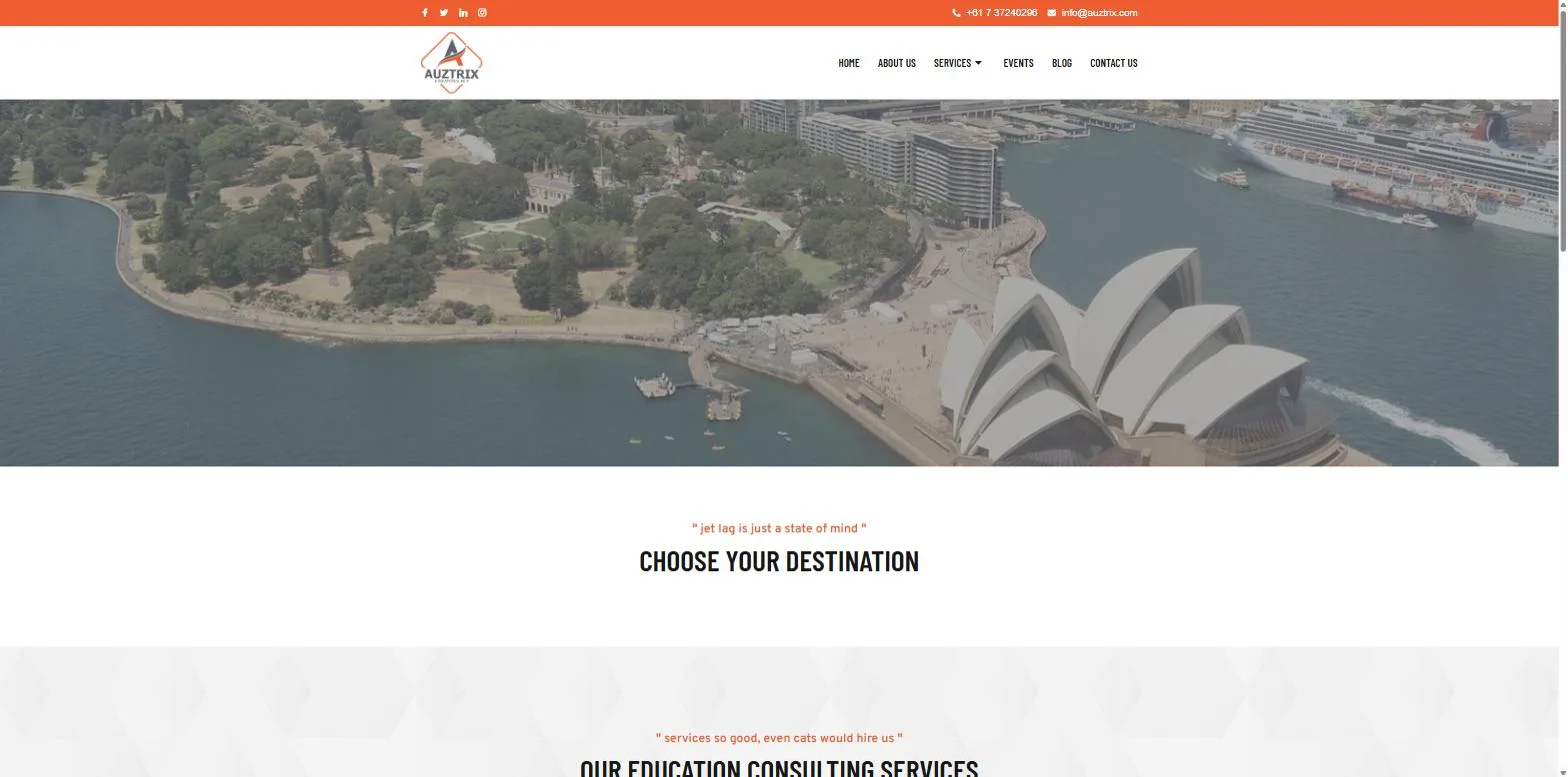 Screenshot of the Auztrix Educational Hub website, designed and built by Synex Studio