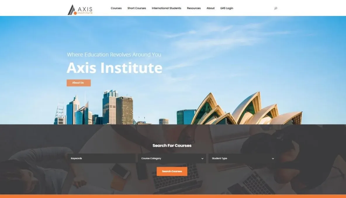 Screenshot of the Axis Institute website, designed and built by Synex Studio
