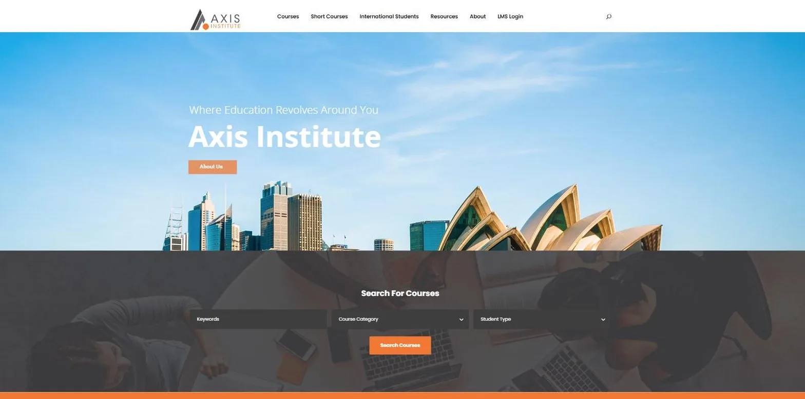 Screenshot of the Axis Institute website, designed and built by Synex Studio
