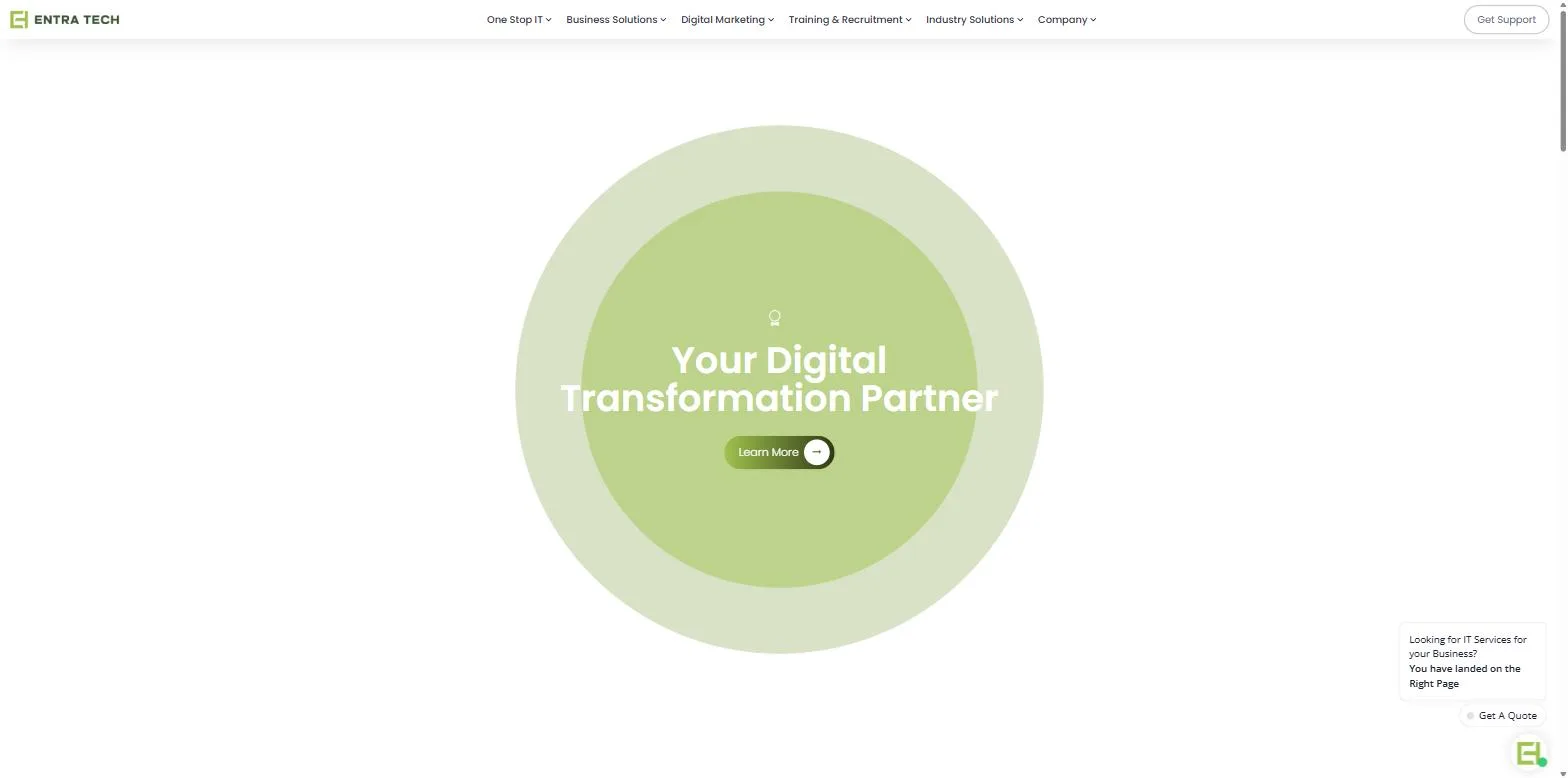 Screenshot of the Entra TECH website, designed and built by Synex Studio
