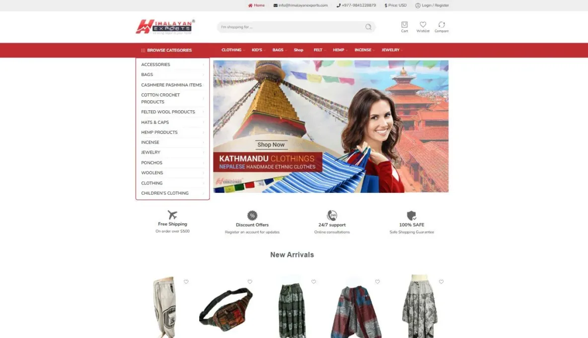 Screenshot of the Himalayan Exports website, designed and built by Synex Studio