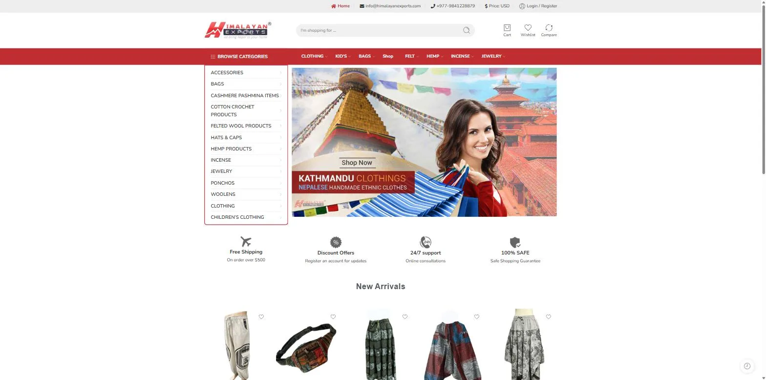 Screenshot of the Himalayan Exports website, designed and built by Synex Studio