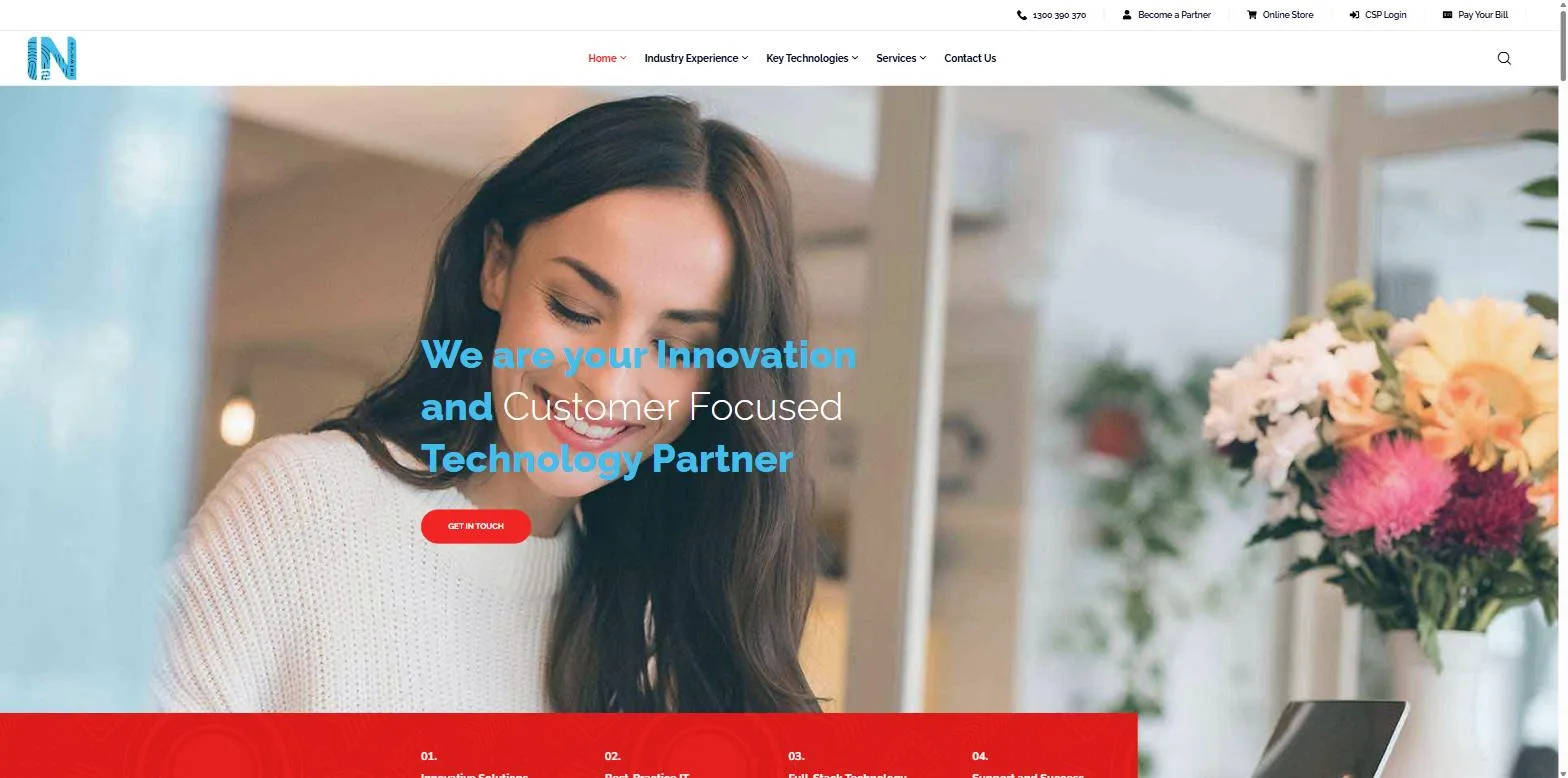 Screenshot of the In2Networks website, designed and built by Synex Studio