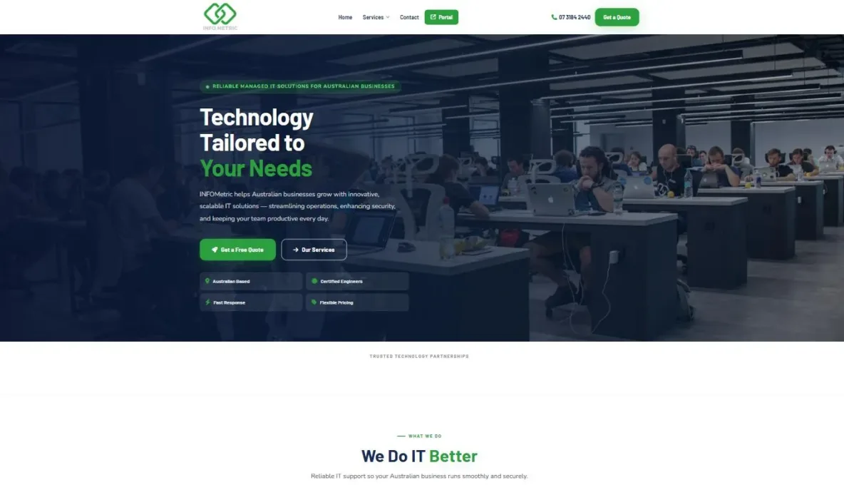 Screenshot of the INFOMetric website, designed and built by Synex Studio
