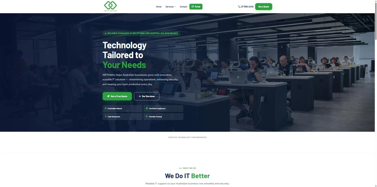 Screenshot of the INFOMetric website, designed and built by Synex Studio