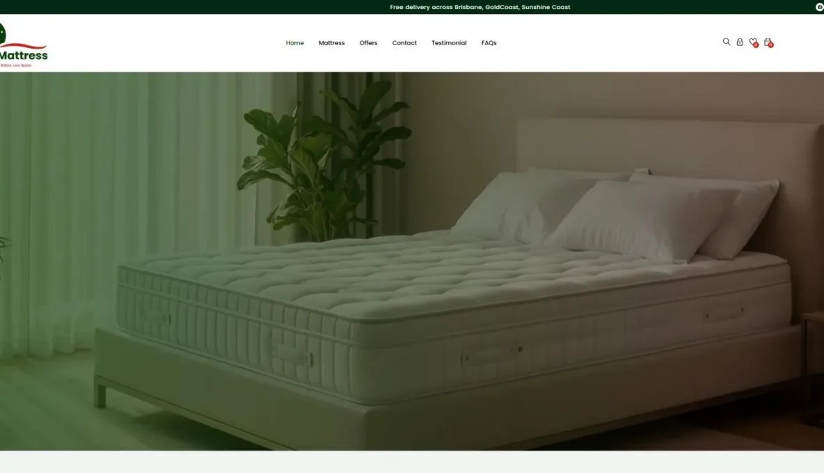 Screenshot of the JK Mattress website, designed and built by Synex Studio