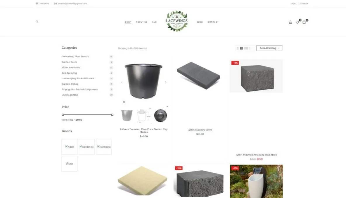 Screenshot of the Lacewings Nursery & Landscaping Supplies website, designed and built by Synex Studio