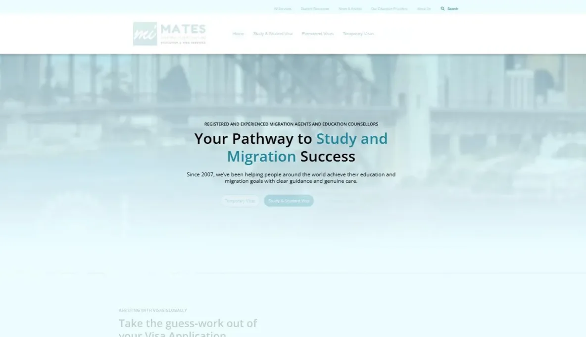 Screenshot of the Mates International website, designed and built by Synex Studio