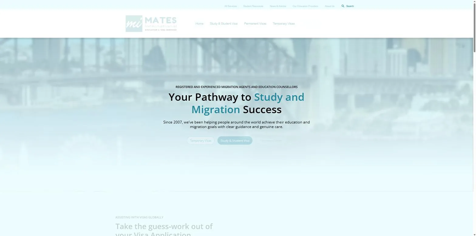 Screenshot of the Mates International website, designed and built by Synex Studio