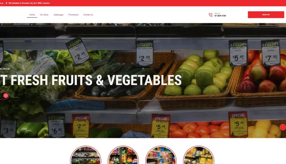 Screenshot of the Metro Grocer website, designed and built by Synex Studio