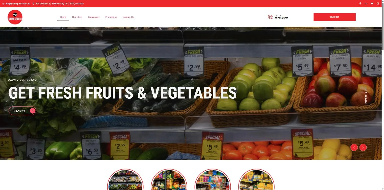 Screenshot of the Metro Grocer website, designed and built by Synex Studio