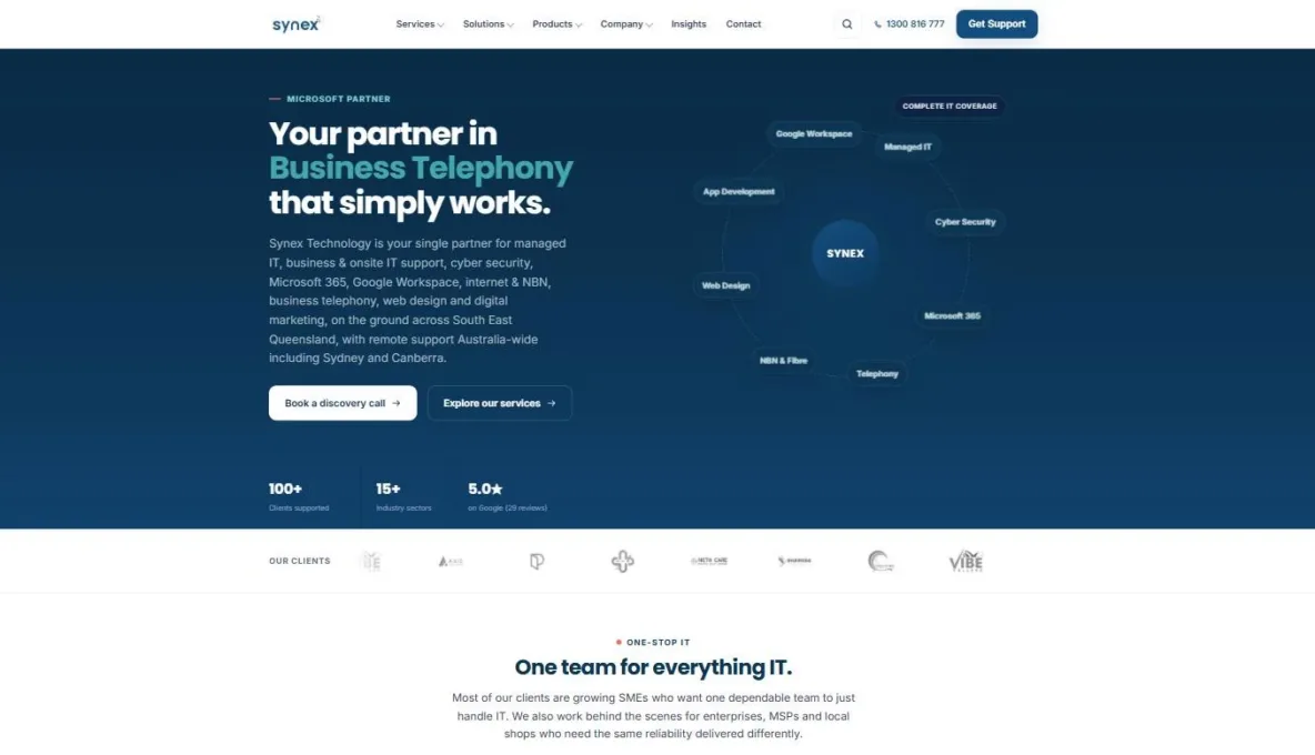 Screenshot of the Synex Technology website, designed and built by Synex Studio