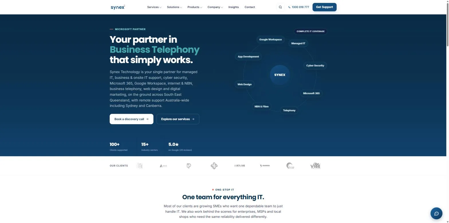 Screenshot of the Synex Technology website, designed and built by Synex Studio