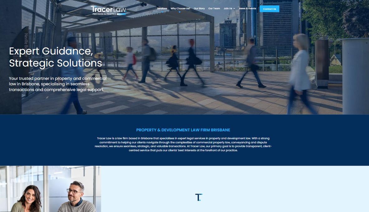 Screenshot of the Tracer Law website homepage
