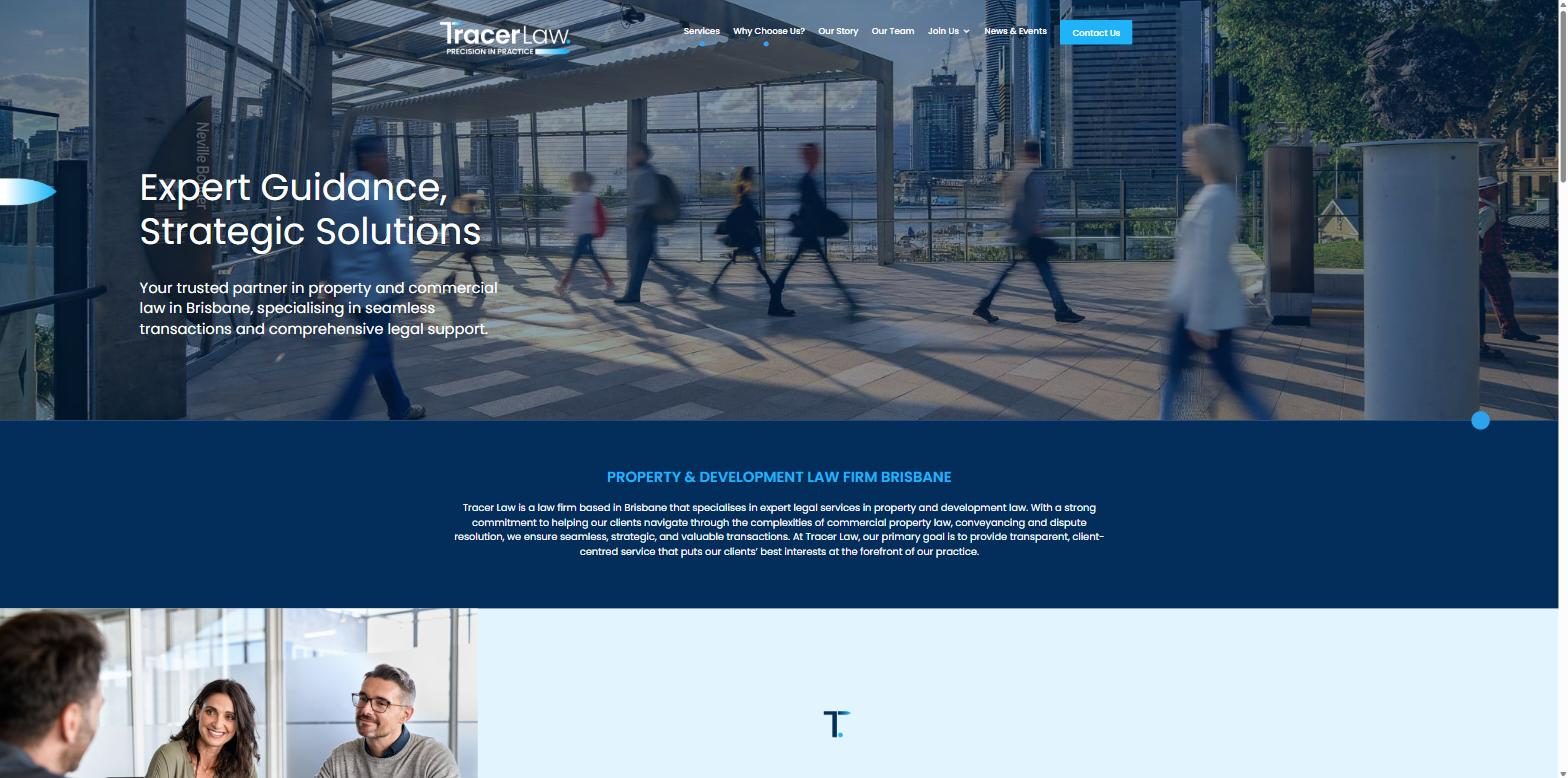Screenshot of the Tracer Law website homepage
