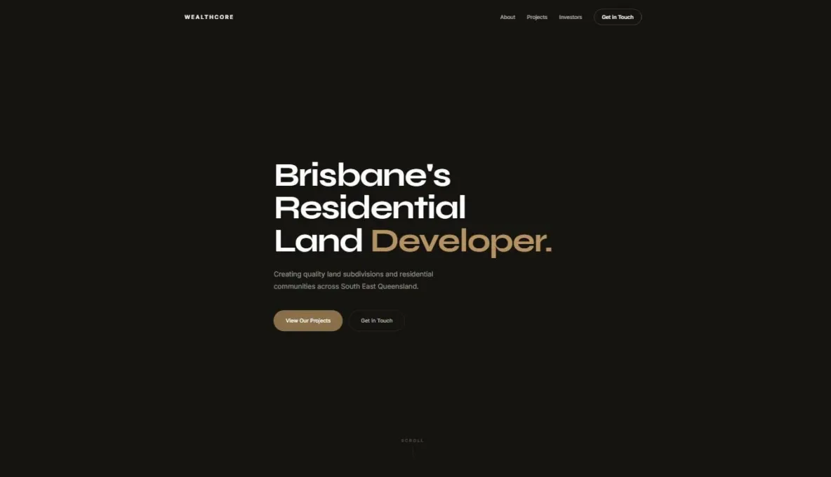 Screenshot of the Wealthcore Investments website, designed and built by Synex Studio