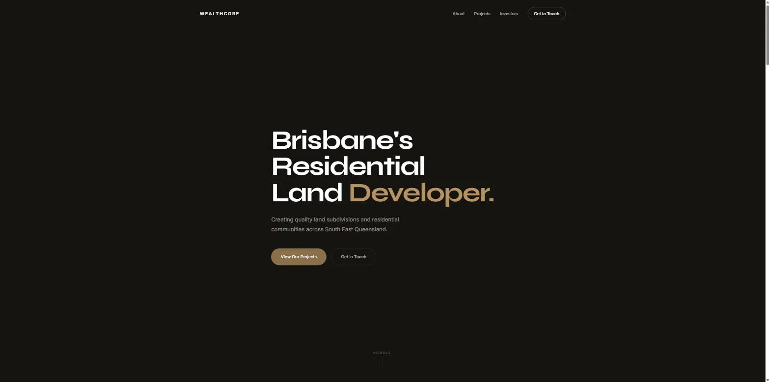 Screenshot of the Wealthcore Investments website, designed and built by Synex Studio