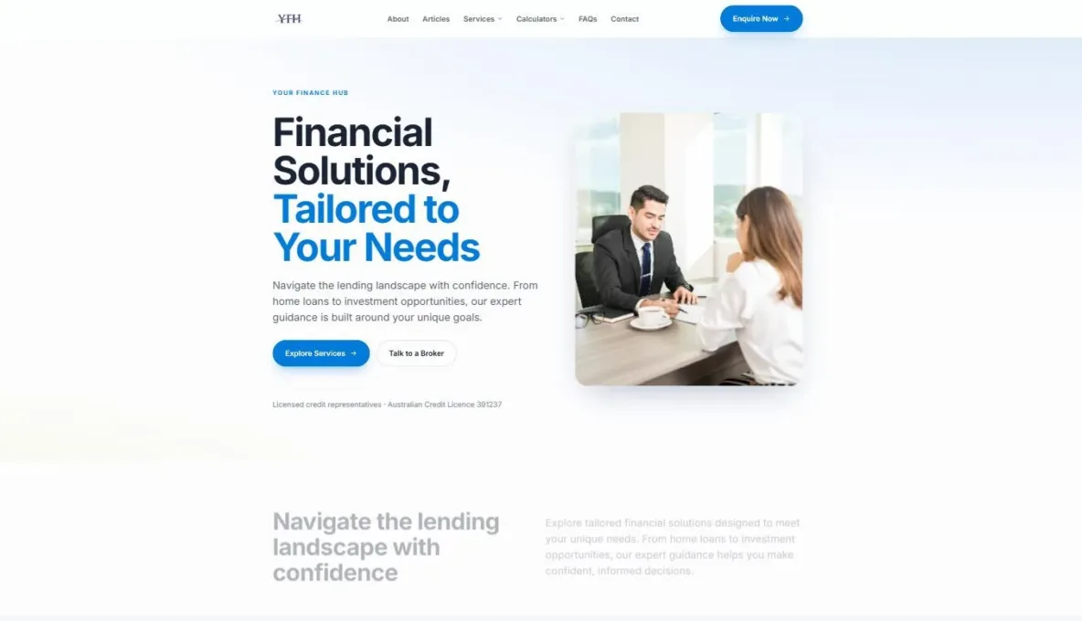 Screenshot of the Your Finance Hub website, designed and built by Synex Studio